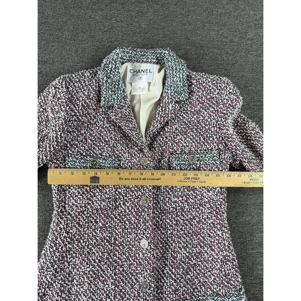 Vintage Chanel Coat Womens 38 Tweed Chain Hem Logo Buttons France 90s Authentic
